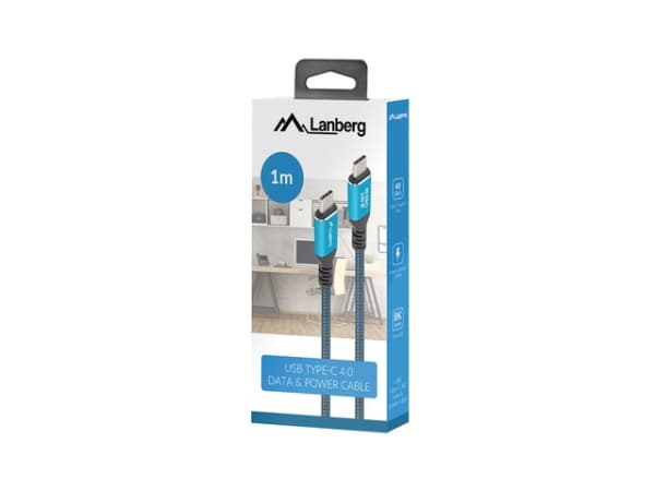 Lanberg CA-CMCM-45CU-0010-BK, 1 m, USB C, USB C, USB 3.2 Gen 2 (3.1 Gen 2), 40 Gbit/s, Svart, Blå