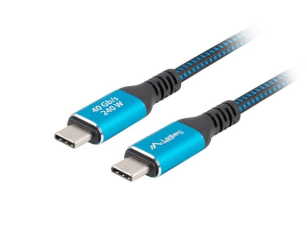 Lanberg CA-CMCM-45CU-0010-BK, 1 m, USB C, USB C, USB 3.2 Gen 2 (3.1 Gen 2), 40 Gbit/s, Svart, Blå
