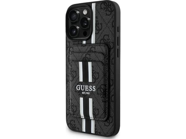 Case Guess 4G Stripes with wallet Magsafe for iPhone 16 Pro Max black