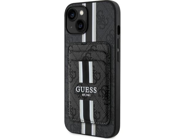 Case Guess 4G Stripes with wallet Magsafe for iPhone 15 black