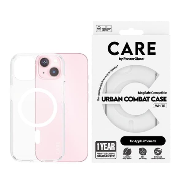 CARE by PanzerGlass - lippulaivakotelo läpinäkyvä Urban Combat w. valkoinen MagSafe - iPhone 15