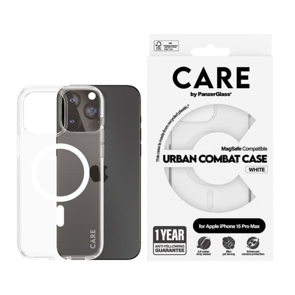 CARE by PanzerGlass - Fodral Transparent m. Vit MagSafe - iPhone 15 Pro Max