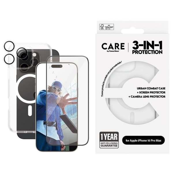 CARE by PanzerGlass - Lippulaiva 3-in-1 -paketti - iPhone 16 Pro Max
