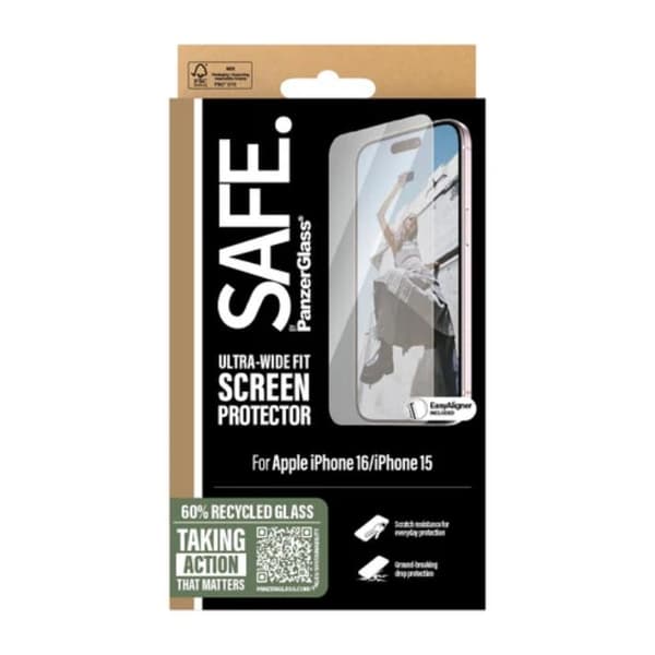 PanzerGlass SAFE. by PanzerGlass Apple iPhone 16, 15 | Ultra-Wide Fit