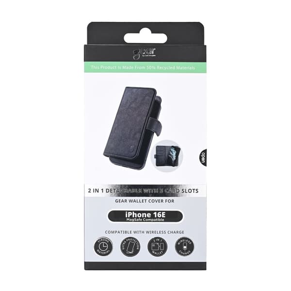 Gear Mobilplånbok 2in1 iPhone 16e 3 Kort MagSerie Svart