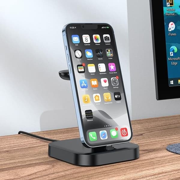 Hoco 3-in-1 Trådlös Laddare iPhone, Apple Watch, AirPods - Svart