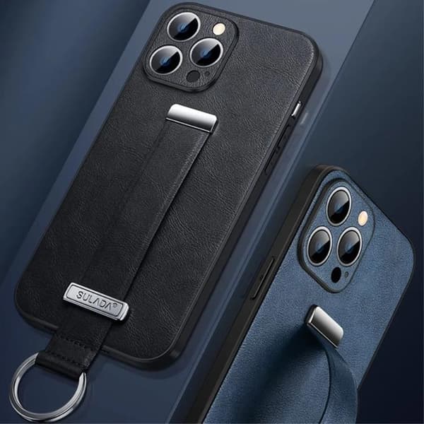 SULADA iPhone 15 Pro Max Mobilskal Kickstand med Wristband - Svart