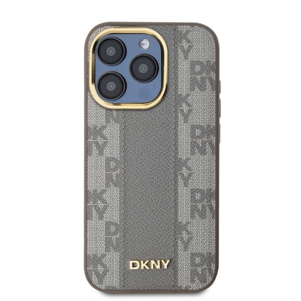 DKNY iPhone 15 Pro Max Mobilskal MagSafe Läder Checkered Mono - Beige