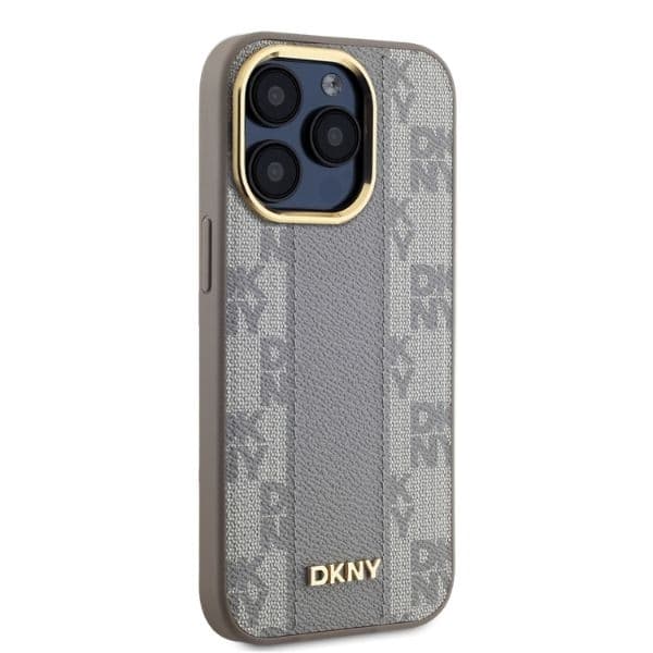 DKNY iPhone 15 Pro Max Mobilskal MagSafe Läder Checkered Mono - Beige