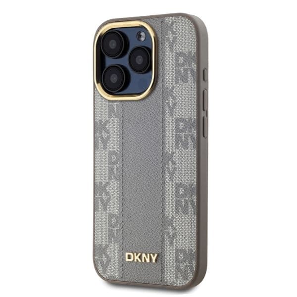 DKNY iPhone 15 Pro Max Mobilskal MagSafe Läder Checkered Mono - Beige