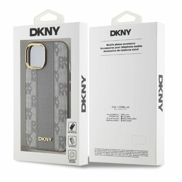 DKNY iPhone 15 Mobilskal MagSafe Läder Checkered Mono - Beige