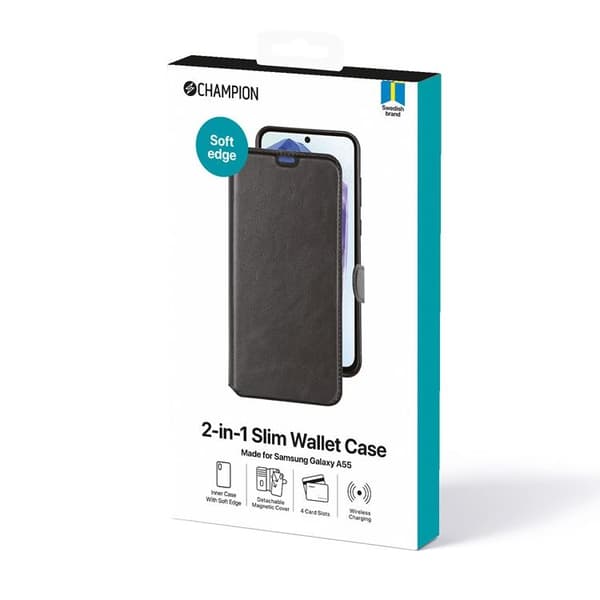 CHAMPION Galaxy A55 5G Plånboksfodral 2-in-1 Slim - Svart
