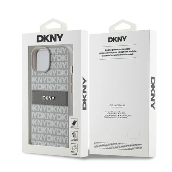DKNY iPhone 15/14 Plus Mobilskal Läder Mono Stripe & Metal Logo