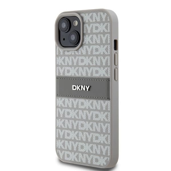 DKNY iPhone 15/14 Plus Mobilskal Läder Mono Stripe & Metal Logo