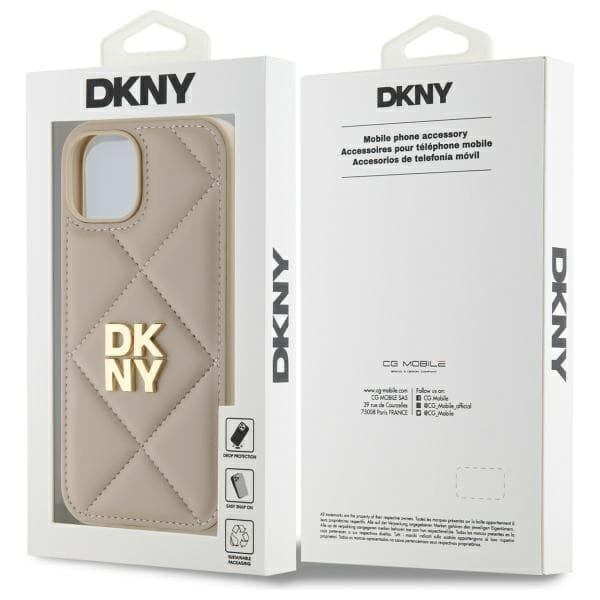 DKNY iPhone 15 Mobilskal Quilted Stack Logo - Beige