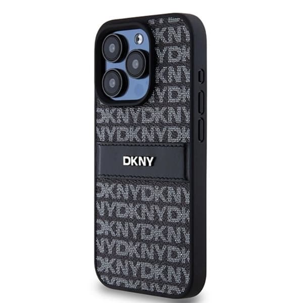 DKNY iPhone 14 Pro Max Mobilskal Läder Mono Stripe & Metal Logo
