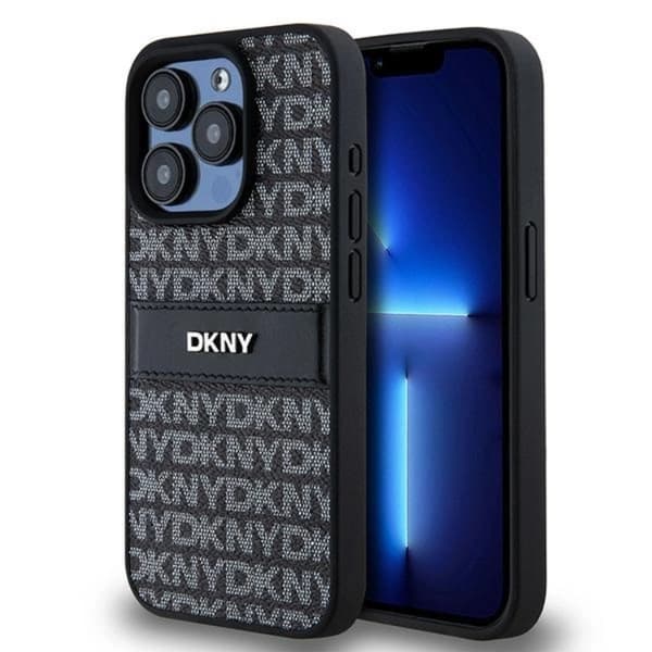 DKNY iPhone 14 Pro Max Mobilskal Läder Mono Stripe & Metal Logo