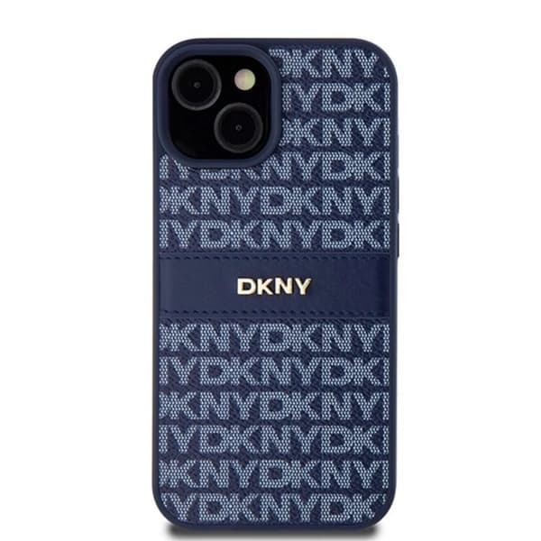 DKNY iPhone 15/14/13 Mobilskal Läder Mono Stripe & Metal Logo - Blå