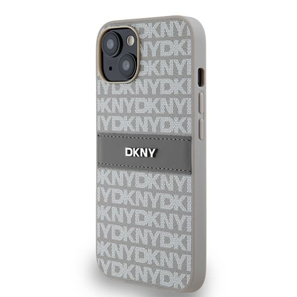 DKNY iPhone 14/15/13 Mobilskal Läder Mono Stripe & Metal Logo