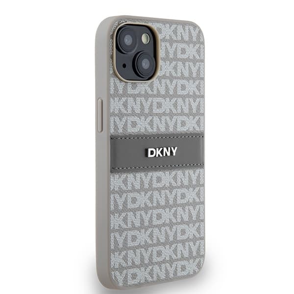 DKNY iPhone 14/15/13 Mobilskal Läder Mono Stripe & Metal Logo