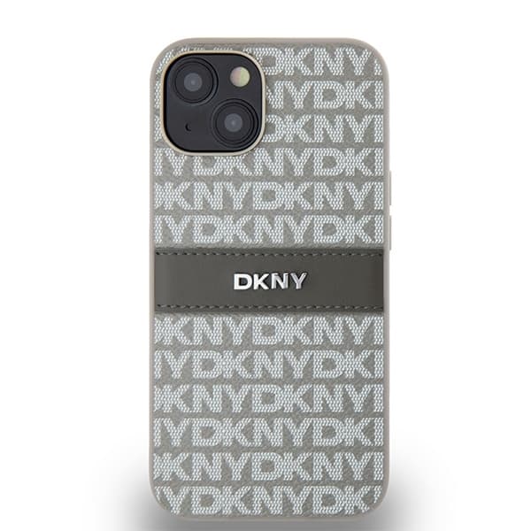 DKNY iPhone 14/15/13 Mobilskal Läder Mono Stripe & Metal Logo