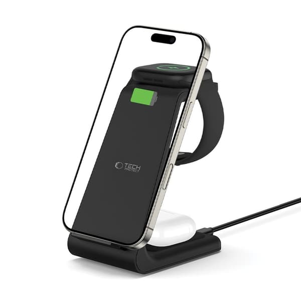Tech-Protect 3-in-1 Trådlös Laddare iPhone, Apple Watch, AirPods - Svart