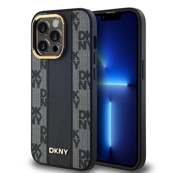 DKNY iPhone 14 Pro Mobilskal MagSafe Läder Checkered Mono - Svart