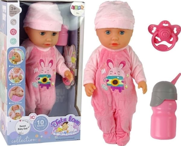 LeanToys Pee Baby Doll Pee Sound Nappflaska Rosa Pyjamas