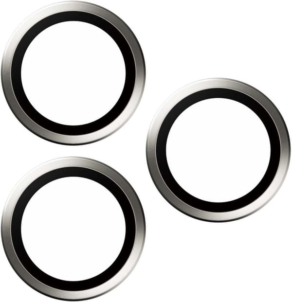 PanzerGlass Hoops -kameran linssinsuoja, iPhone 15 Pro / 15 Pro Max, valkoinen metalli