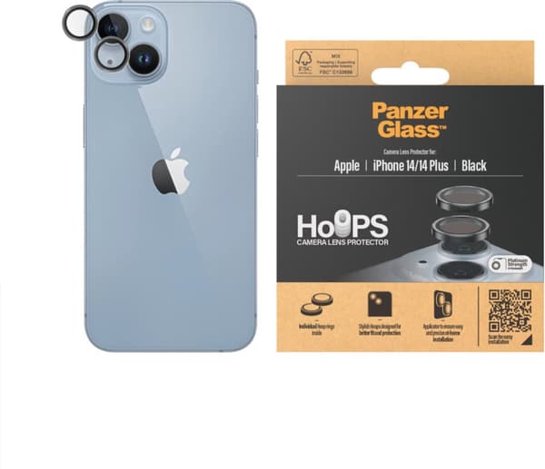 PanzerGlass Hoops kameralinsedæksel, iPhone 14/14 Plus, sort