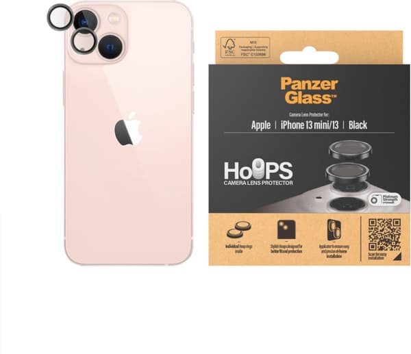 PanzerGlass Hoops kameralinsskydd, iPhone 13 / 13 mini, svart