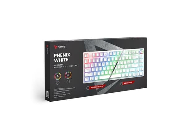 Savio Phenix WHITE GAT YELLOW, Kabel & Trådlös, USB + Bluetooth, QWERTY, RGB LED, Vit