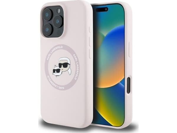 Etui Karl Lagerfeld Silicone Double Heads And Circle MagSafe do iPhone 16 Pro Max różowy