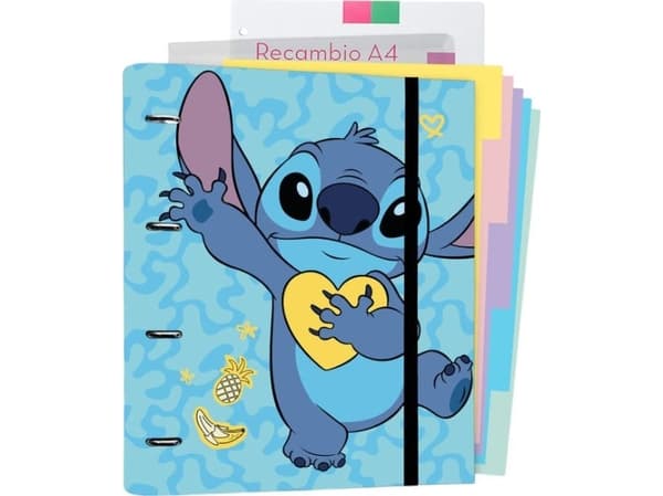 Disney Stitch - A4-pärm med tropiska samlingsblad (4 ringar, elastiskt band)
