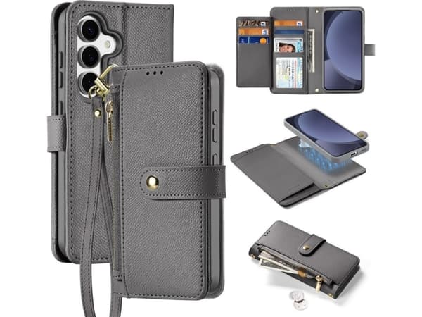 Dux Ducis Lava läderfodral för Samsung Galaxy S25 med avtagbar magnetisk plånbok - grå