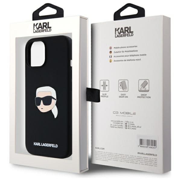 Karl Lagerfeld iPhone 15 Mobilskal MagSafe Silikon Karl Head - Svart