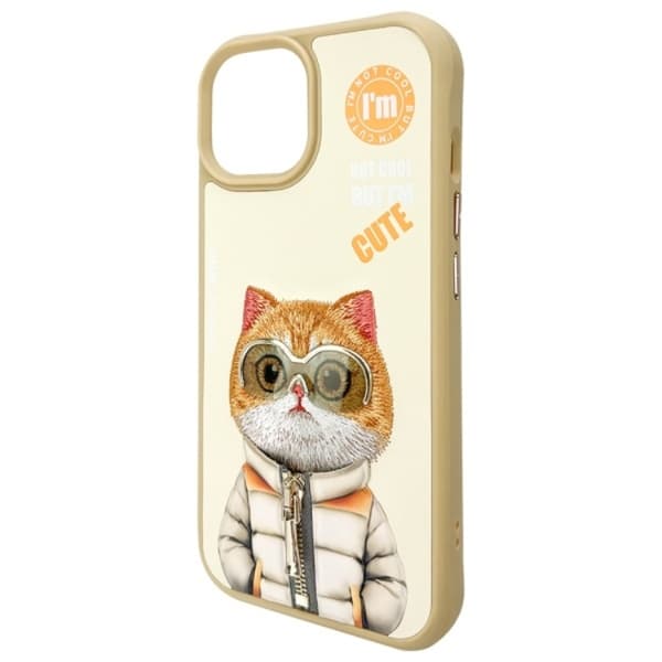 Nimmy iPhone 15 Mobilskal Cool & Cute 2.0 Cat - Khaki