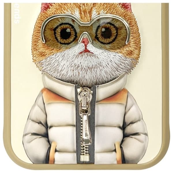 Nimmy iPhone 15 Mobilskal Cool & Cute 2.0 Cat - Khaki