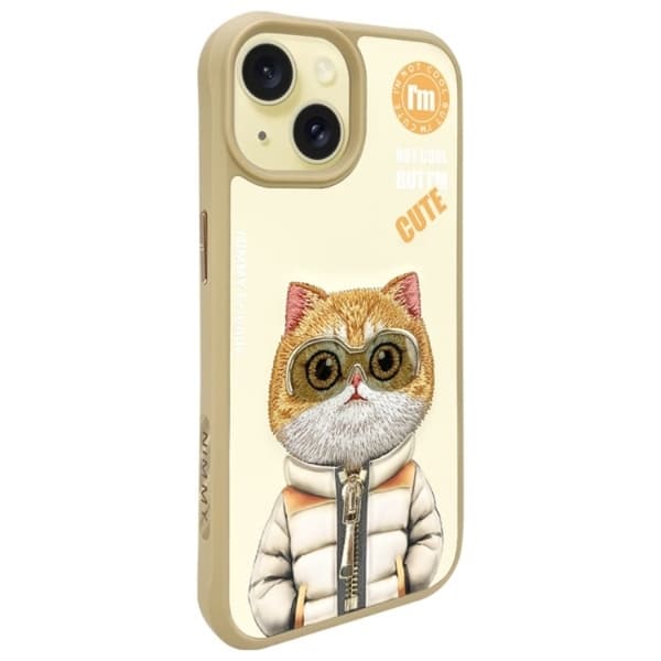 Nimmy iPhone 15 Mobilskal Cool & Cute 2.0 Cat - Khaki