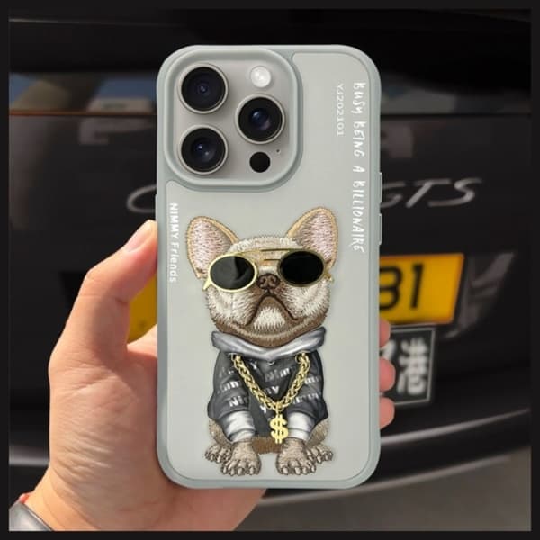 Nimmy iPhone 15 Pro Mobilskal Glasses Cool Dog - Grå