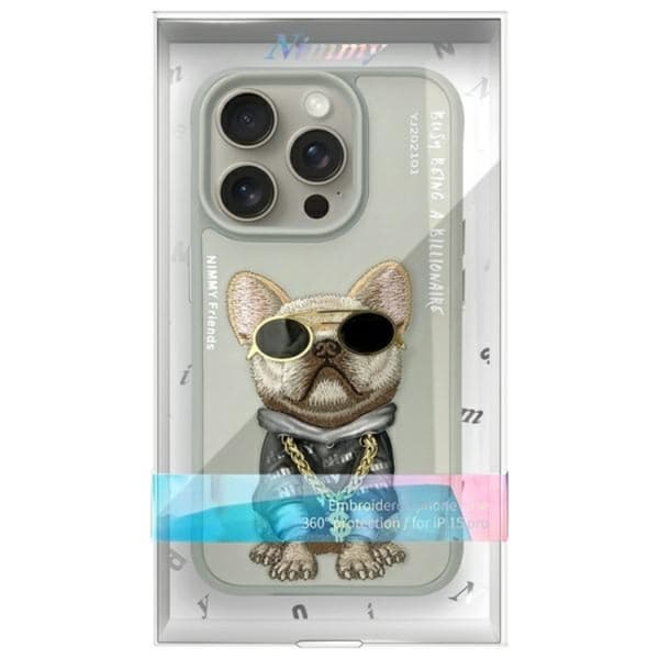 Nimmy iPhone 15 Pro Mobilskal Glasses Cool Dog - Grå
