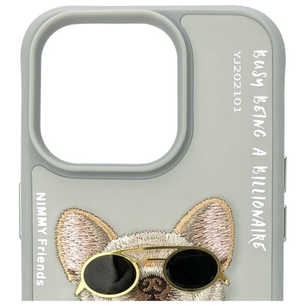 Nimmy iPhone 15 Pro Mobilskal Glasses Cool Dog - Grå