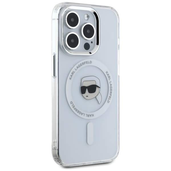 Karl Lagerfeld iPhone 15 Pro Max Mobilskal Magsafe Metal Karl Head - Vit
