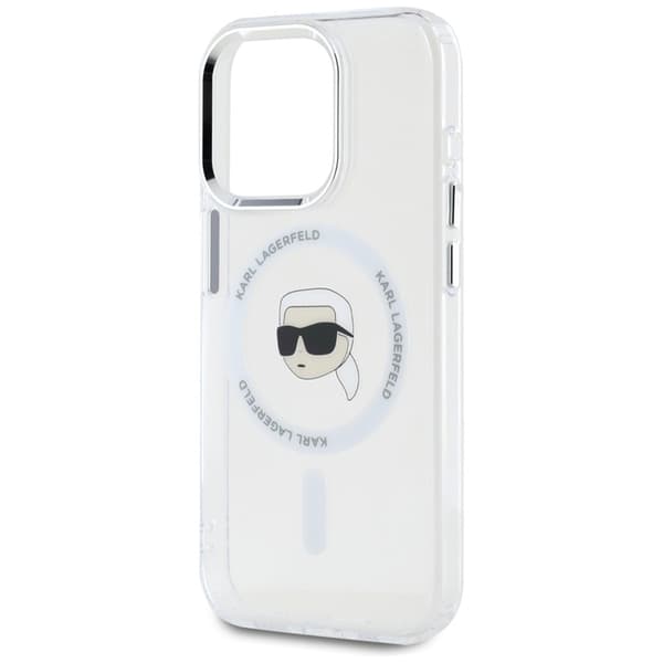 Karl Lagerfeld iPhone 15 Pro Max Mobilskal Magsafe Metal Karl Head - Vit