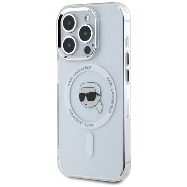 Karl Lagerfeld iPhone 15 Pro Max Mobilskal Magsafe Metal Karl Head - Vit