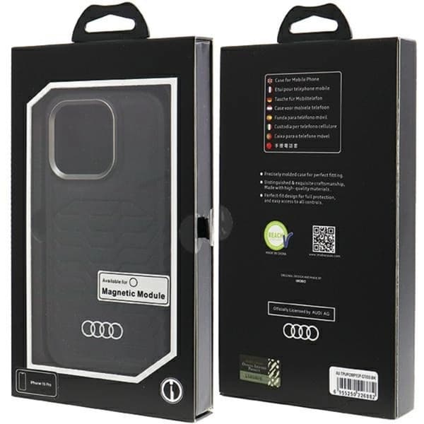 Audi iPhone 15 Pro Mobilskal Magsafe Syntetiskt Läder - Svart