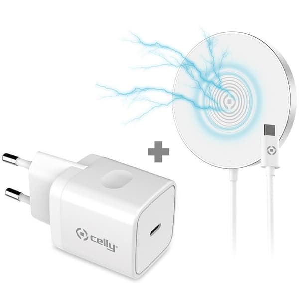 Celly Magnetisk Trådlos Laddare + Väggladdare MagChargeKit