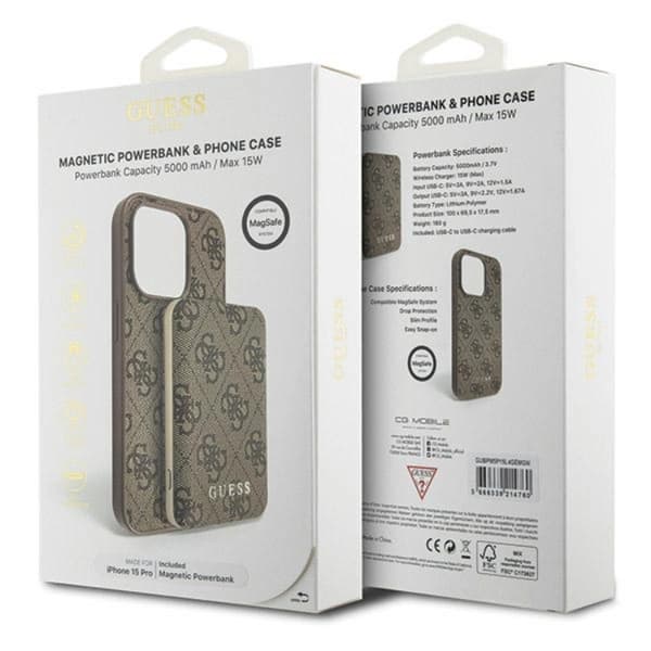 Guess iPhone 15 Pro Mobilskal Med Powerbank 5000mAh Magsafe Metal Logo