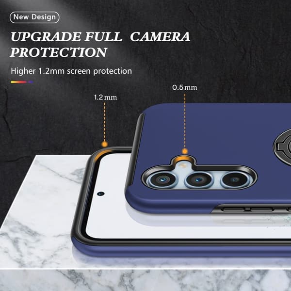 Samsung Galaxy S25 / S24 Hybrid skal med Finger Ring - MörkBlå