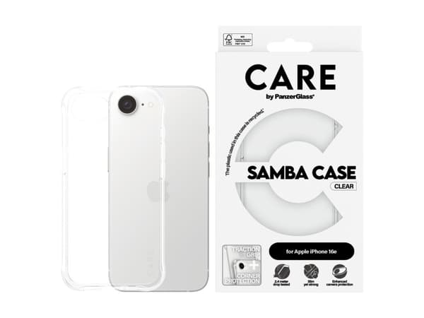 PanzerGlass CARE by ® Fashionable Case Samba Transparent iPhone 16e, Apple, Apple - iPhone 16e, Dry application, Scratch resistant, Shock resistant,